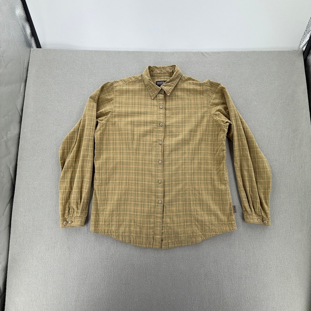 Woolrich Olive Green Orange Plaid Cotton LS Button Up Shirt Women Size L